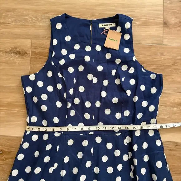 Boden Carla Linen Midi Polka Dot Dress 14 - Picture 6 of 9